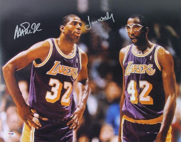 Magic Johnson & James Worthy Signed 16"x20" Photo (PSA/DNA)