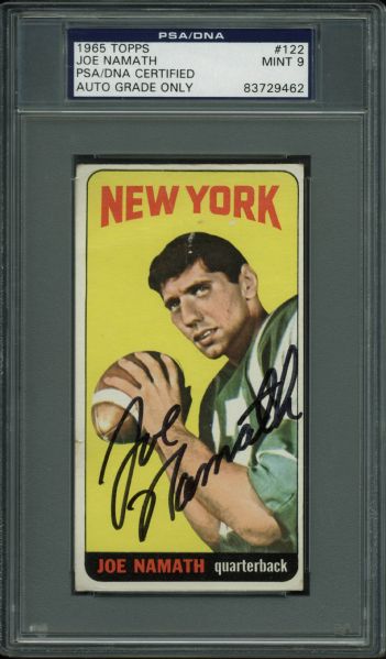 Joe Namath Ultra Rare Signed 1965 Topps Rookie Card - PSA/DNA Graded MINT 9!