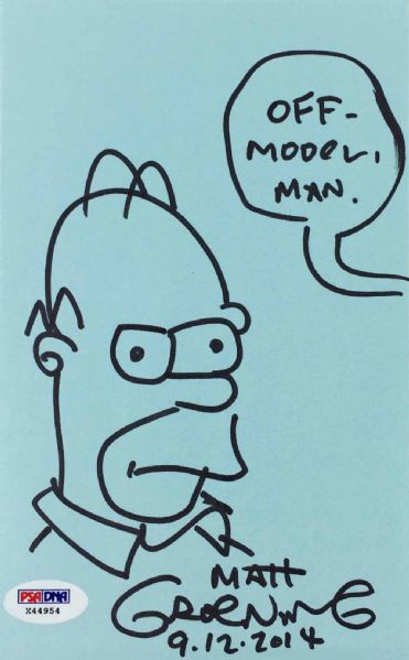 The Simpsons: Matt Groening Hand Drawn & Signed Homer Sketch on 5x7 Sheet (PSA/DNA)