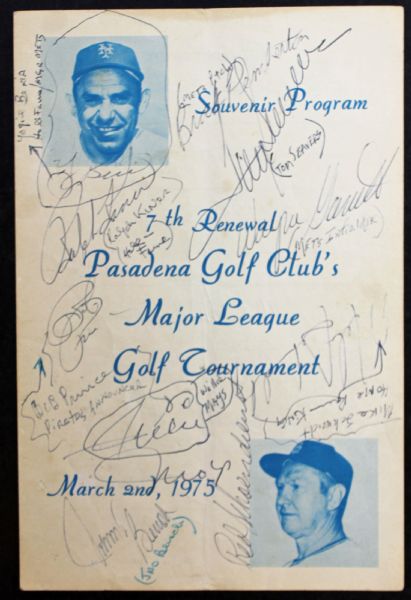 Vintage Multi-Signed 4" x 7" Golf Tournament Program w/ Willie Mays, Yogi Berra, Johnny Bench & Others! (PSA/JSA Guaranteed)