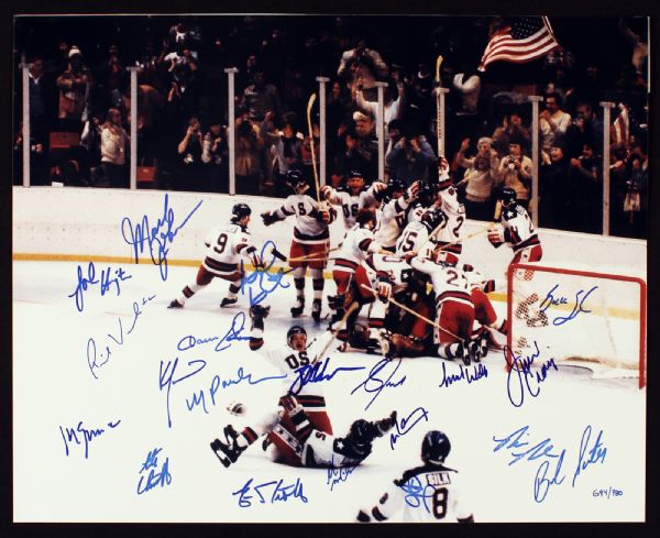 1980 US Hockey "Miracle on Ice" Team Signed 16" x 20" Color Photo (20 Signatures) (PSA/JSA Guaranteed)