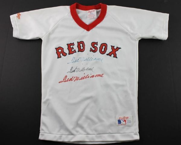 RARE Ted Williams Triple Signed Youth Red Sox Jersey (JSA)