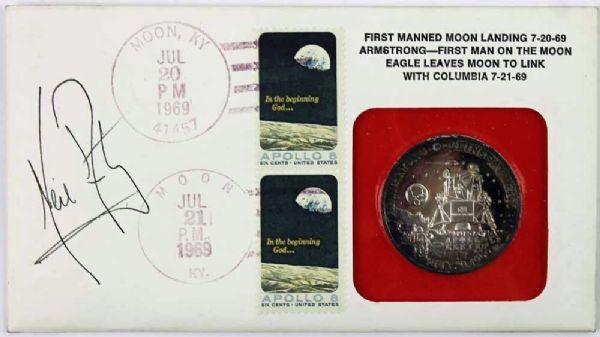 Neil Armstong ULTRA-RARE Signed 1969 First Day Cover (FDC) For Moon Kentucky! (PSA/DNA)