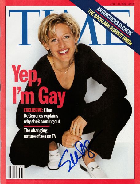 Ellen Degeneres Signed April 1997 Time Magazine - The "Coming Out" Issue (PSA/JSA Guaranteed)