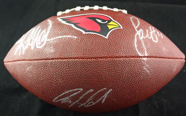 2008 Cardinals Multi-Signed Football w/ Kurt Warner, Larry Fitzgerald & Aquan Bolden (JSA)