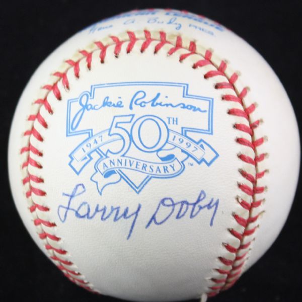 Larry Doby Signed Jackie Robinson Day OAL Baseball (PSA/JSA Guaranteed)