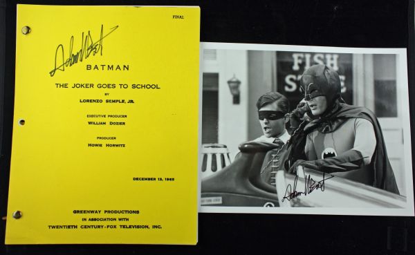 Batman: Lot of Two (2) Signed Adam West Items Including "The Joker Goes To School" Script! (PSA/JSA Guaranteed)