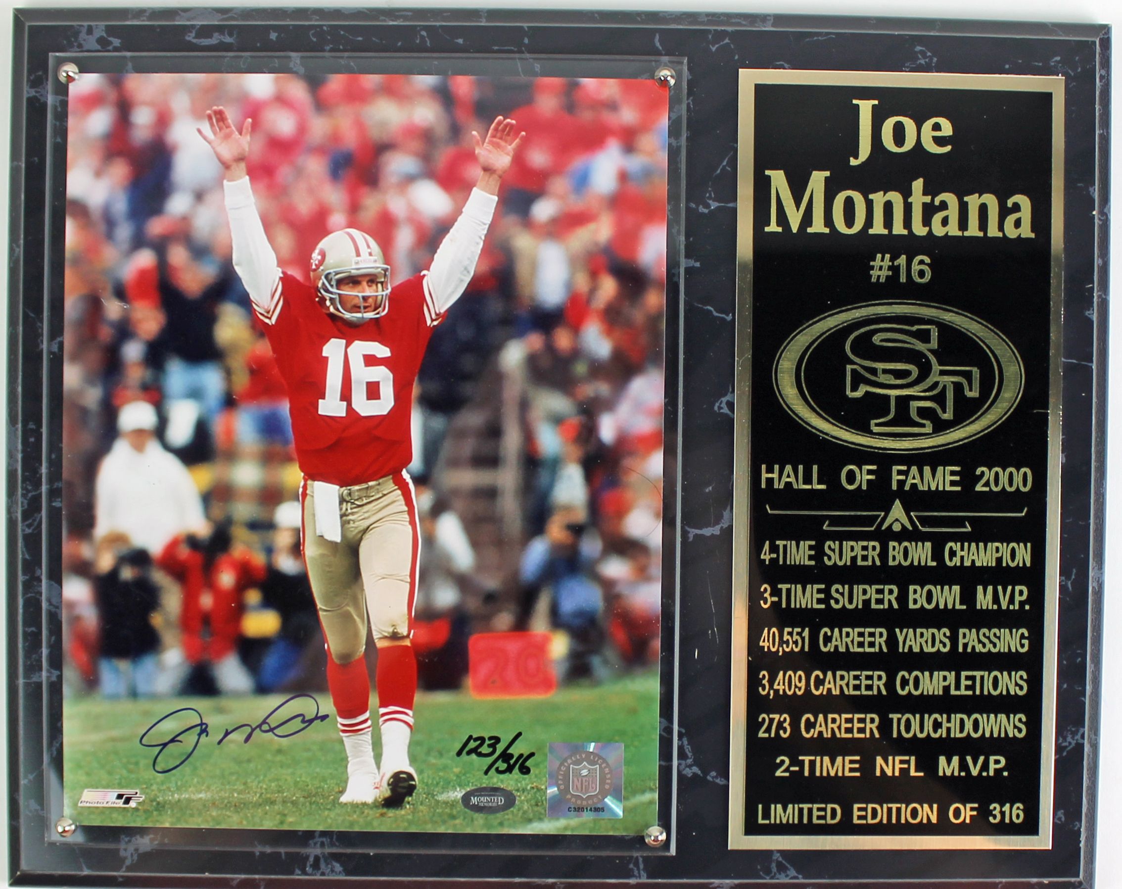 Lot Detail Joe Montana Signed 8" x 10" Photo Plaque Display (PSA/JSA