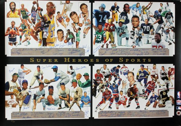 1997 Signed Limited-Edition "Super Heroes of Sports" Lithograph  w/ 60 Signatures (PSA/JSA Guaranteed)