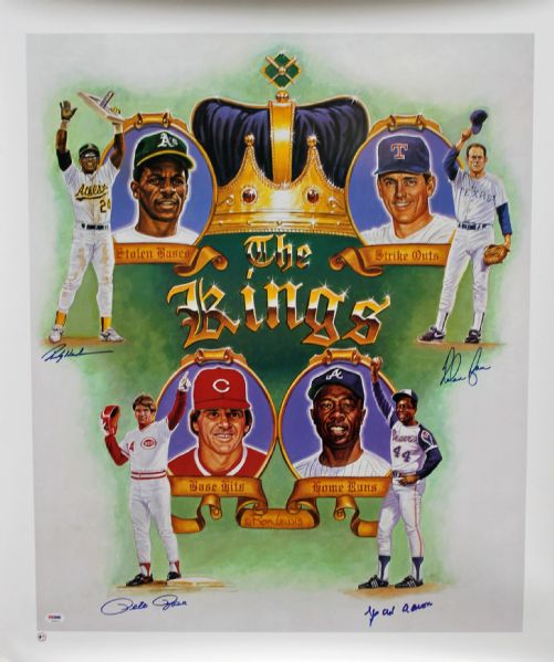 "The Kings" Ron Lewis Signed 27x31 Litho w/Aaron, Ryan, Rose & Henderson (PSA/DNA)