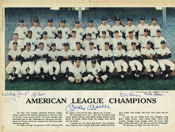 1957 Yankees Multi Signed Newspaper Photo w/ Mantle, Berra, Ford, Larson & Skowron (PSA/DNA)