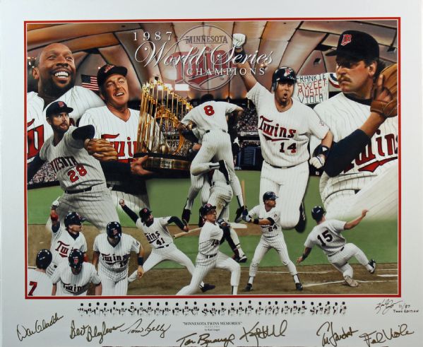 1987 Minnesota Twins Multi-Signed Limited Edition 16" x 20" Stretched Canvas w/ 8 SIgnatures! (PSA/JSA Guaranteed)