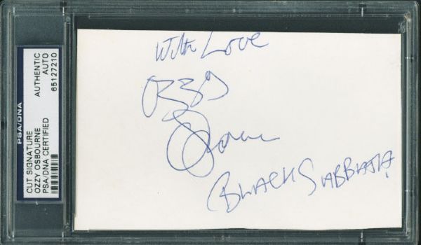 Ozzy Osbourne Signed 3" x 5" Card with Rare "Black Sabbath" Inscription (PSA/DNA Encapsulated)