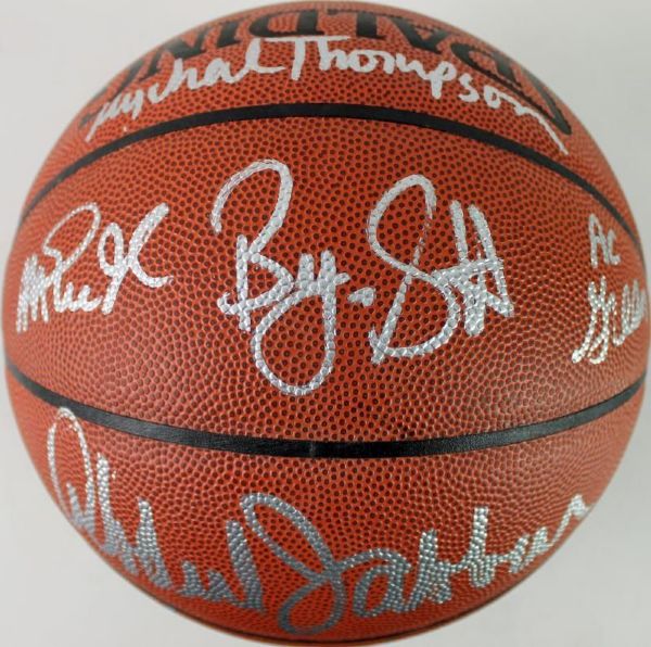 Showtime: Los Angeles Lakers Multi-Signed NBA Leather Basketball w/ Magic, Jabbar, Worthy & 3 Others (PSA/DNA)