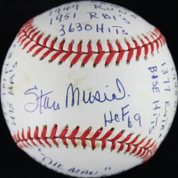 Stan Musial Signed ONL "Stat" Baseball with 20 Handwritten Inscriptions! (PSA/DNA & RJ COA)