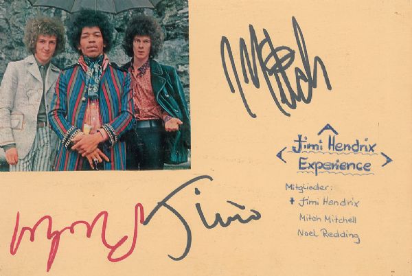 Jimi Hendrix Band of Gypsys c. 1969 Group Signed 8" x 5" Album Page Graded GEM MINT 10 (PSA/DNA)