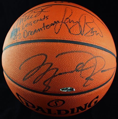  Michael Jordan, Larry Bird & Magic Johnson Sigend "NBA Legends" Spalding NBA Game Model Leather Basketball (Upper Deck & Steiner Sports)