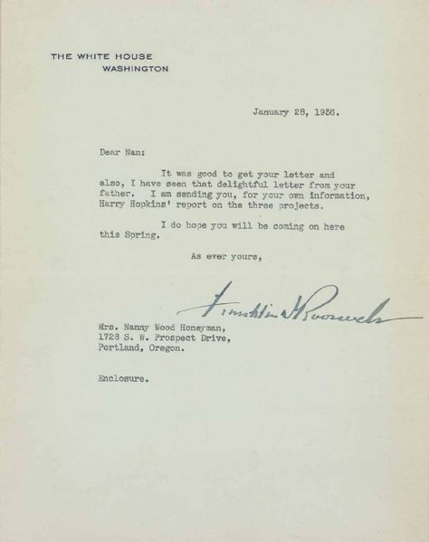 President Franklin D. Roosevelt Signed White House Letter as President (1936)(PSA/DNA)