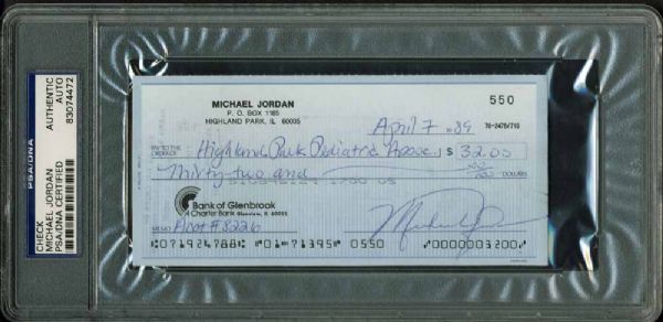 Michael Jordan Vintage Signed 1989 Bank Check (PSA/DNA Encapsulated)