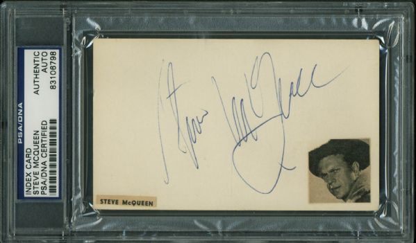 Steve McQueen Signed 3" x 5" Notecard (PSA/DNA Encapsulated)