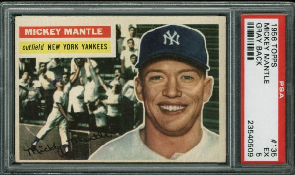 1956 Topps #135 Mickey Mantle Trading Card Graded EX-5 PSA