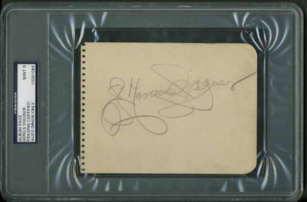 Honus Wagner Vintage Signed 4" x 6" Album Page w/ Superb Flourishing Graded 9 Signature (PSA/DNA)