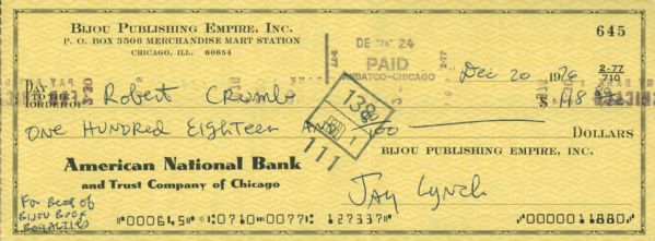 Robert Crumb & Jay Lynch Signed & Endorsed Bank Check (PSA/JSA Guaranteed)