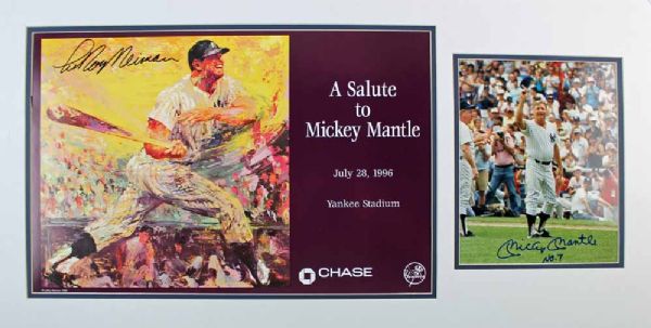 Mickey Mantle & Leroy Neiman Signed 14" x 28" Display (PSA/JSA Guaranteed)