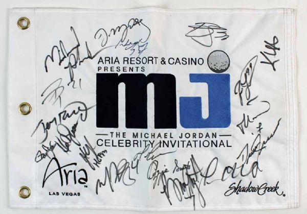 Michael Jordan Celebrity Invitational Multi-Signed Golf Flag w/ Gretzky, Rice, Lemieux & Others (PSA/DNA)