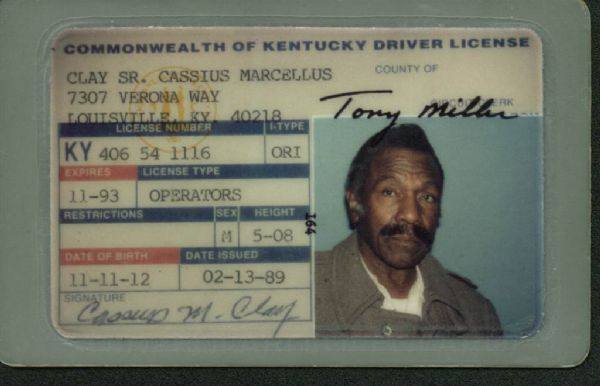 Unique Cassius Clay Sr. Owned, Used & Signed Kentucky State Drivers License (PSA/JSA Guaranteed)