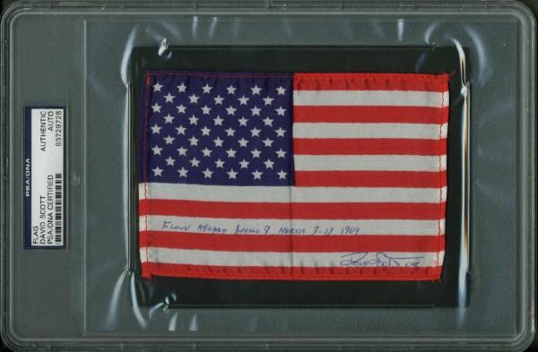 Apollo IX: Astronaut David Scott Signed 4" x 6" US Flag Flown Aboard Apollo IX Space Shuttle to the Moon (PSA/DNA Encapsulated)