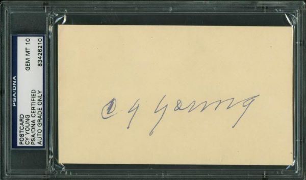 Cy Young Signed Vintage 3" x 5" Card - PSA/DNA Graded GEM MINT 10
