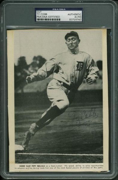 Ty Cobb Signed 5" x 8" Signed Magazine Page Photo (Detroit Uniform)(PSA/DNA Encapsulated)