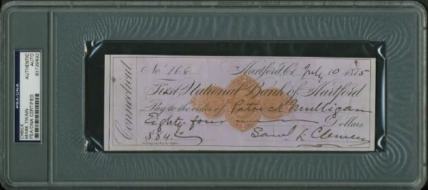 Samuel L. Clemens (Mark Twain) Signed Personal Bank Check (PSA/DNA Encapsulated)