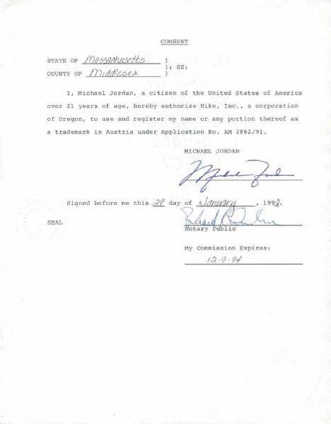 VERY RARE Michael Jordan Signed Contract for Nike Trademarking in Austria! (PSA/DNA)