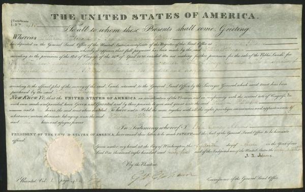 John Quincy Adams Signed Presidential Land Grant Document c. 1825 (PSA/DNA)