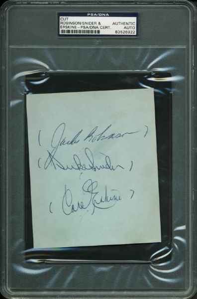 Dodgers Greats: Jackie Robinson, Duke Snider, & Carl Erskine Signed 4.5" x 5" Album Page (PSA/DNA Encapsulated)