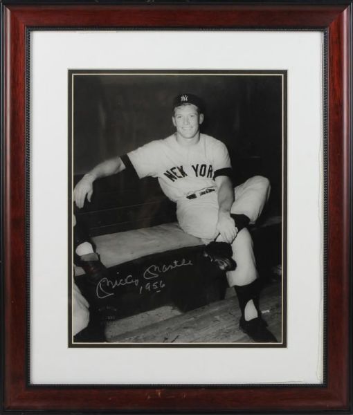 Mickey Mantle Signed & Framed "1956" 11" x 14" Photo w/ Signing Pic! (PSA/DNA)