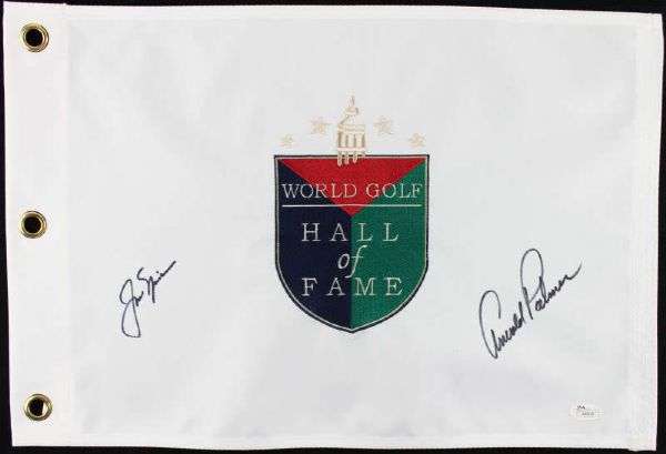 Jack Nicklaus & Arnold Palmer Signed World Golf HOF Pin Flag (JSA)