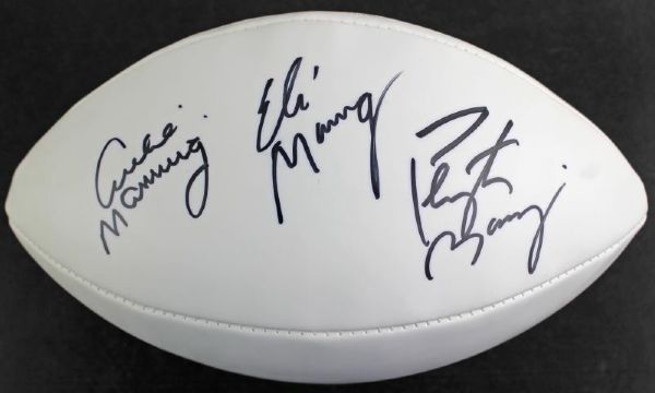 The Mannings: Peyton, Eli & Archie Signed White Panel Football (JSA)