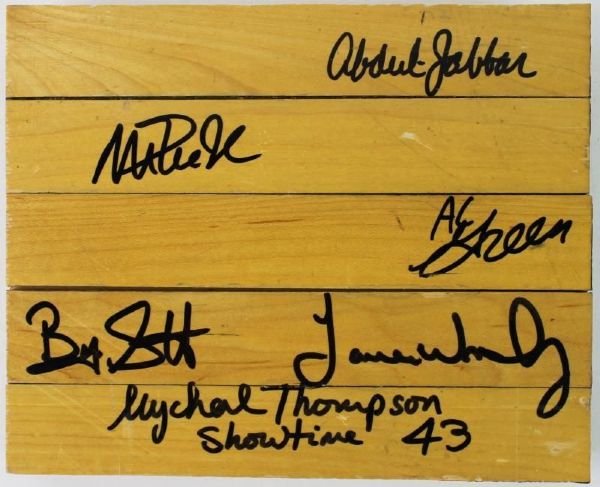 Showtime Lakers (6) Signed 8" x 10" Forum Floorboard Piece - Magic, Kareem +4 (PSA/DNA)