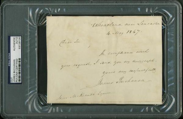 James Buchanan Handwritten & Signed Note (PSA/DNA Encapsulated)