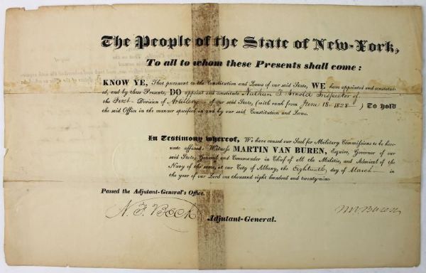 Martin Van Buren Signed 1829 New York State Appointment Document (PSA/DNA)