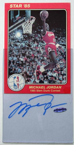 Michael Jordan Signed Basketball Card Sleeve with 1985 Star Card (UDA)