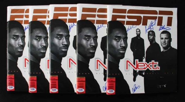 Lot of Five (5) ESPN The Magazine Premiere Issued Signed by Kobe, A-Rod, Kordell & Lindros (PSA/DNA & Steiner)