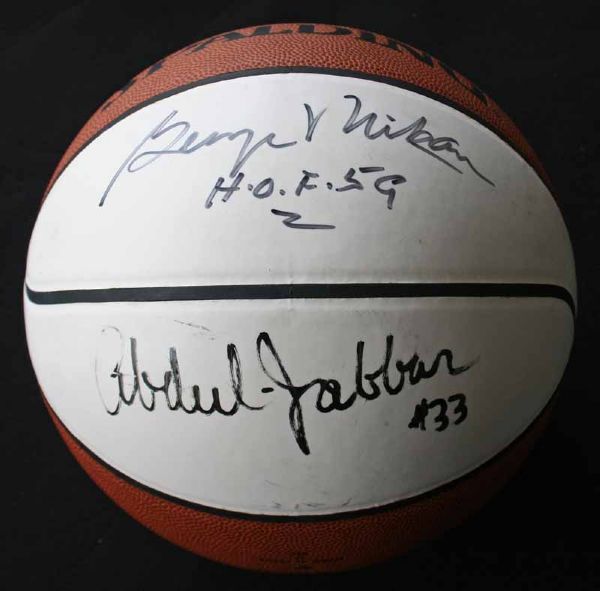Lakers Legendary Big Men: George Mikan & Kareem Abdul-Jabbar Dual Signed NBA Basketball (PSA/DNA)