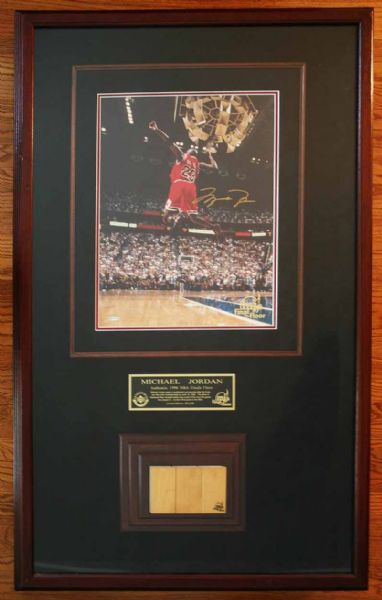 Michael Jordan Large & Impressive 31" x 49" Ltd Ed. Framed Display with Signed Photo & 1998 Finals Game Used Court Segment (UDA)