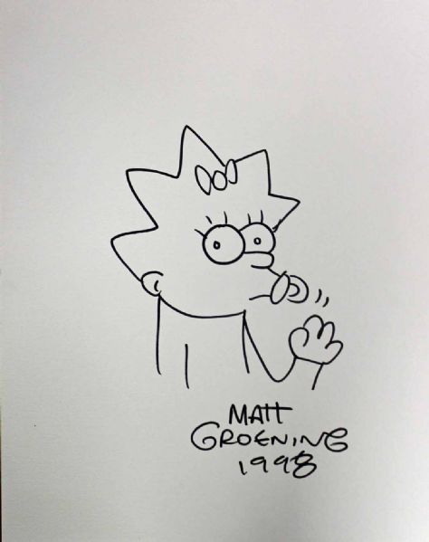 The Simpsons: Matt Groening Signed MASSIVE "Maggie" Sketch on 18" x 23" Art Paper with Exact Photo Proof (JSA)