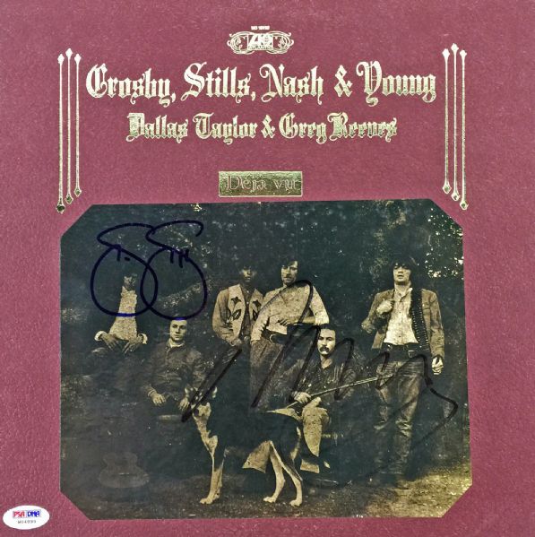 CSNY: Neil Young & Stephen Stills Signed "Déjà Vu" Record Album Cover (PSA/DNA)