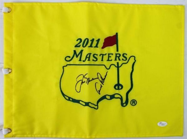 Jack Nicklaus & Arnold Palmer Dual Signed 2011 Masters Flag (JSA)